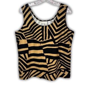 Chicos Women's SZ 3 Tank Beige Tan Black Stripe Zebra Stretch Camisole Cami XL